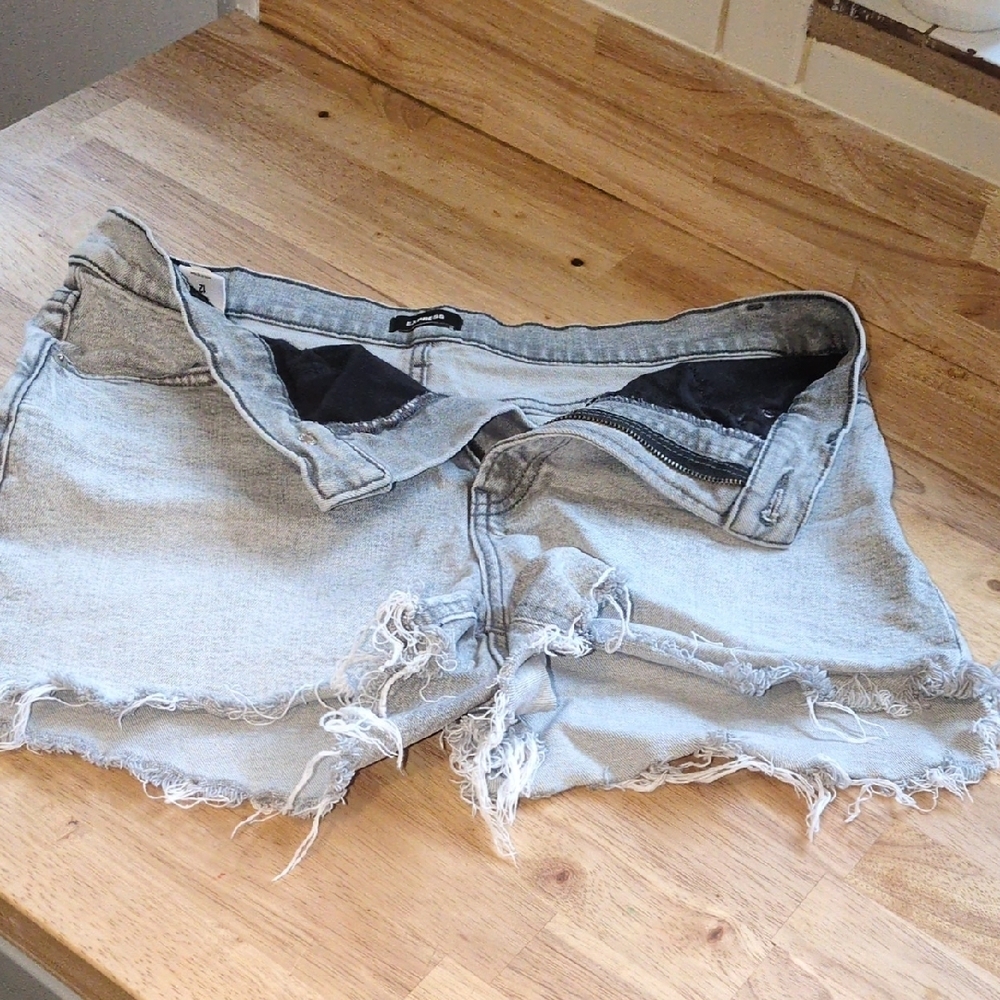 Express Light Blue Distressed Jean Shorts